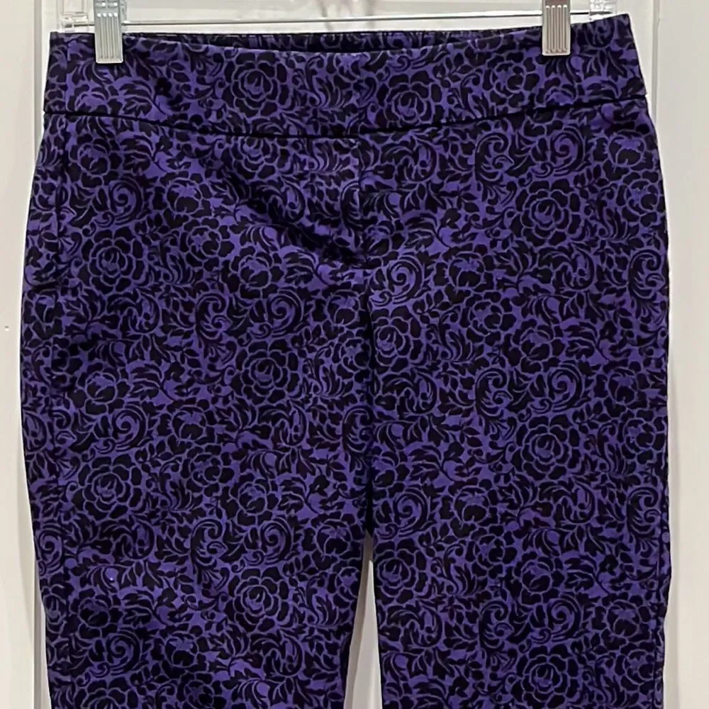 LOFT Purple Cropped Pants with Black Floral Print